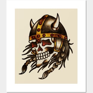 Vintage American Traditional Viking Skull Posters and Art